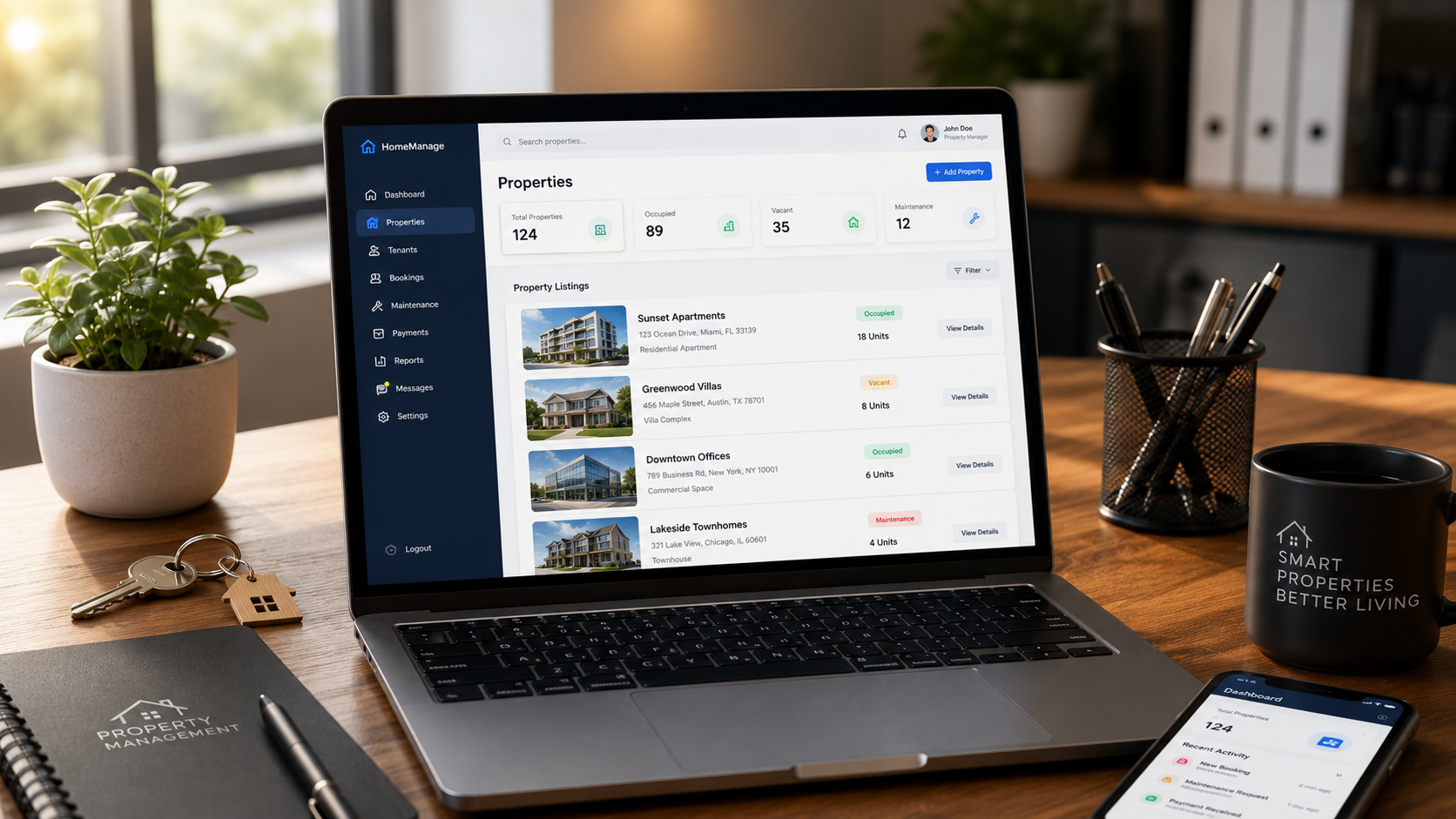 Property listing portal dashboard on a laptop