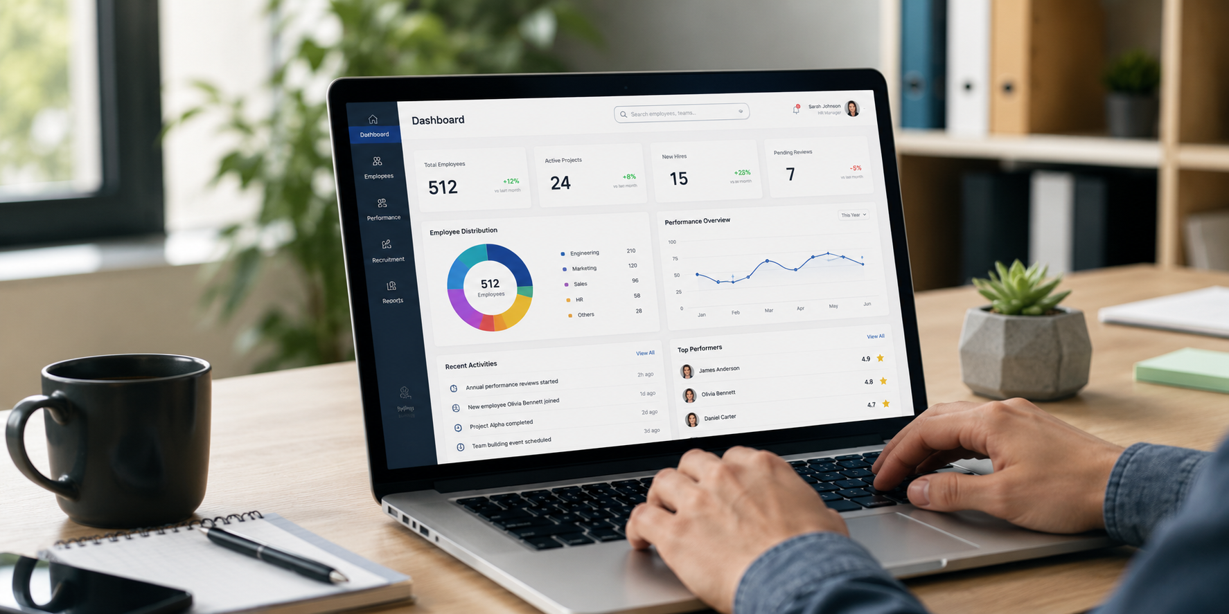 Workforce evaluation performance dashboard on a laptop